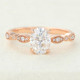 1.33 CT Oval Shaped Moissanite Milgrain Style Engagement Ring 1